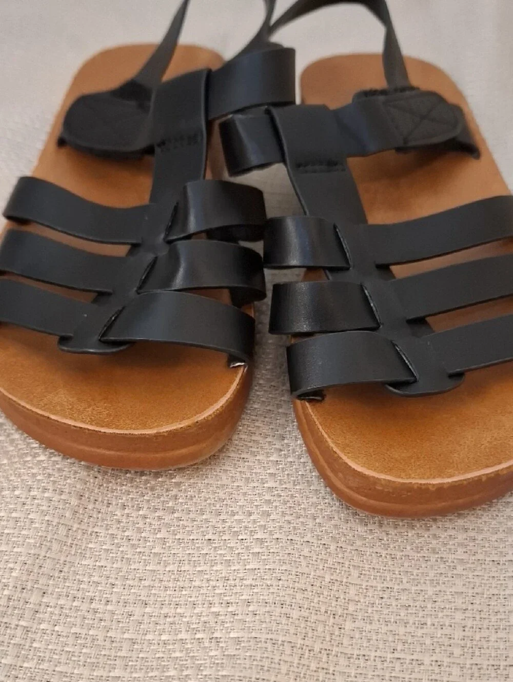 Wanted Black Strappy Kids Slingback Sandals with Tan Footbed